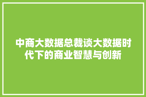 中商大数据总裁谈大数据时代下的商业智慧与创新