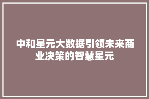 中和星元大数据引领未来商业决策的智慧星元