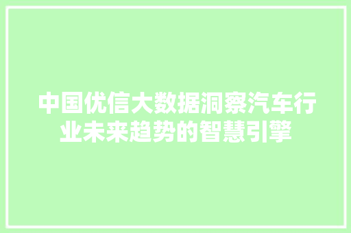 中国优信大数据洞察汽车行业未来趋势的智慧引擎