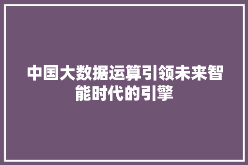 中国大数据运算引领未来智能时代的引擎