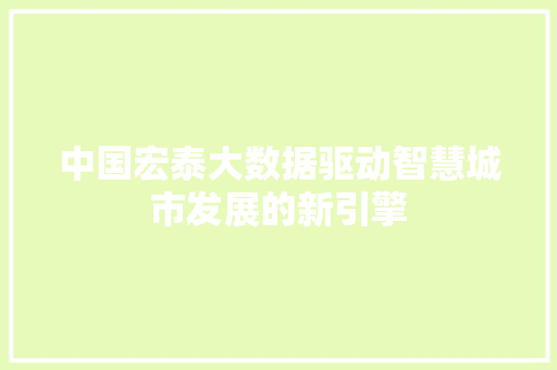 中国宏泰大数据驱动智慧城市发展的新引擎
