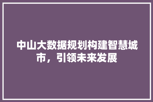 中山大数据规划构建智慧城市，引领未来发展