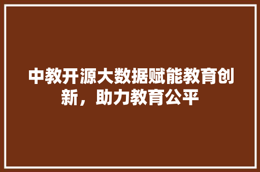 中教开源大数据赋能教育创新，助力教育公平