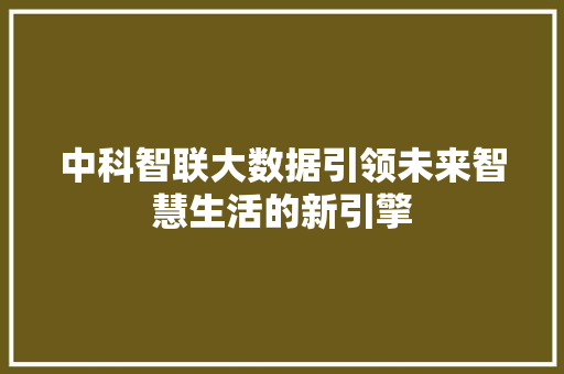中科智联大数据引领未来智慧生活的新引擎