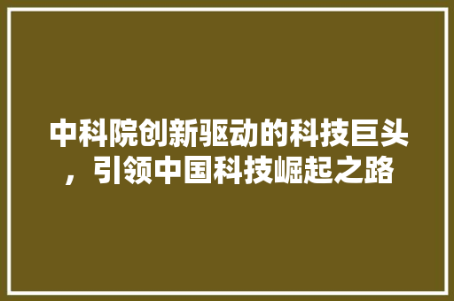 中科院创新驱动的科技巨头，引领中国科技崛起之路
