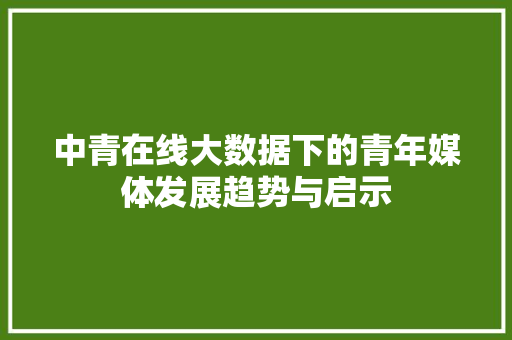 中青在线大数据下的青年媒体发展趋势与启示