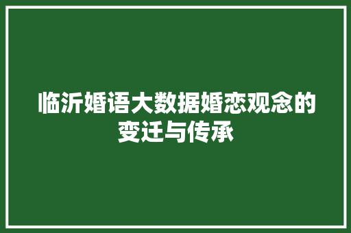 临沂婚语大数据婚恋观念的变迁与传承