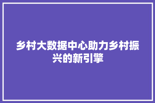乡村大数据中心助力乡村振兴的新引擎