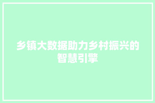 乡镇大数据助力乡村振兴的智慧引擎