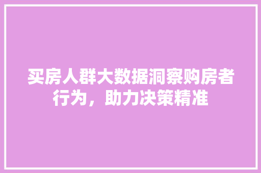 买房人群大数据洞察购房者行为，助力决策精准