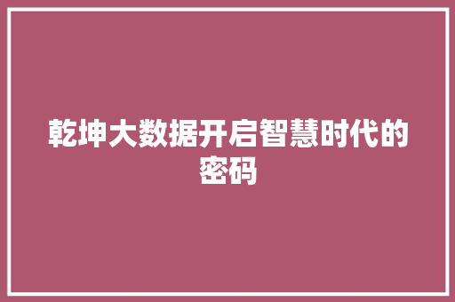 乾坤大数据开启智慧时代的密码