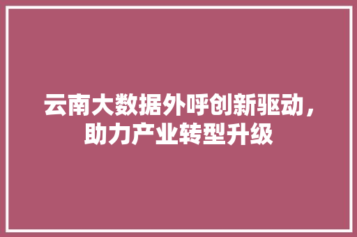 云南大数据外呼创新驱动，助力产业转型升级