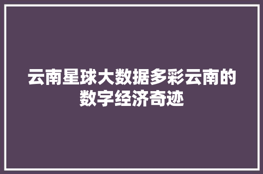 云南星球大数据多彩云南的数字经济奇迹