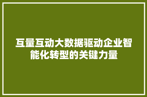 互量互动大数据驱动企业智能化转型的关键力量 服务器/数据库