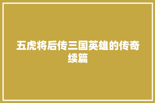 五虎将后传三国英雄的传奇续篇