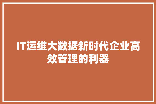IT运维大数据新时代企业高效管理的利器