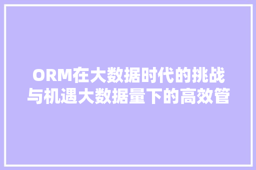 ORM在大数据时代的挑战与机遇大数据量下的高效管理之路