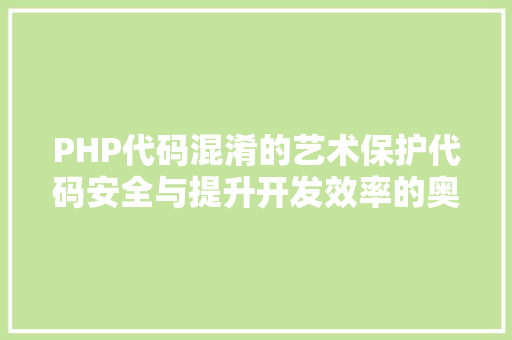 PHP代码混淆的艺术保护代码安全与提升开发效率的奥秘