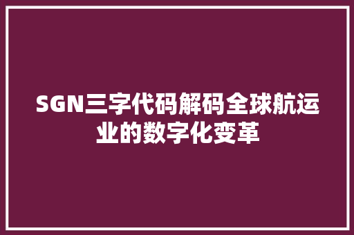 SGN三字代码解码全球航运业的数字化变革