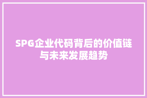 SPG企业代码背后的价值链与未来发展趋势