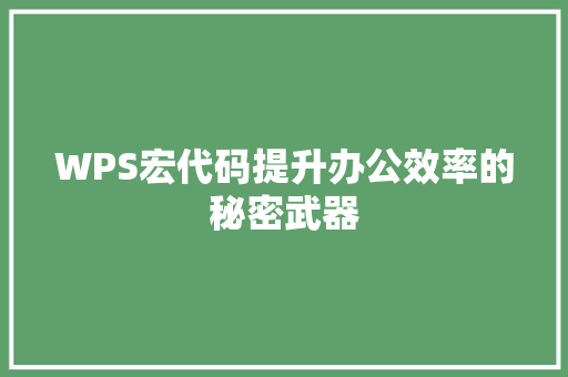 WPS宏代码提升办公效率的秘密武器 WordPress教程
