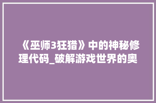 《巫师3狂猎》中的神秘修理代码_破解游戏世界的奥秘