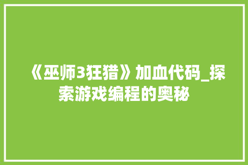 《巫师3狂猎》加血代码_探索游戏编程的奥秘