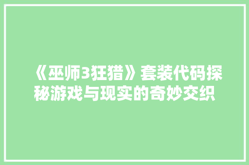 《巫师3狂猎》套装代码探秘游戏与现实的奇妙交织