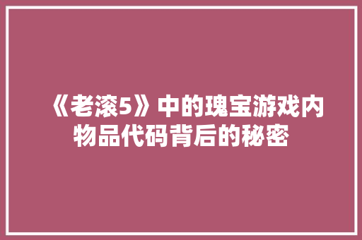 《老滚5》中的瑰宝游戏内物品代码背后的秘密