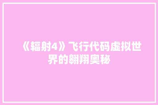 《辐射4》飞行代码虚拟世界的翱翔奥秘