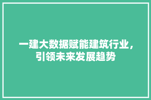 一建大数据赋能建筑行业，引领未来发展趋势