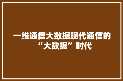 一维通信大数据现代通信的“大数据”时代