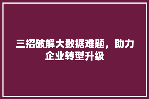 三招破解大数据难题，助力企业转型升级