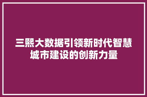 三熙大数据引领新时代智慧城市建设的创新力量
