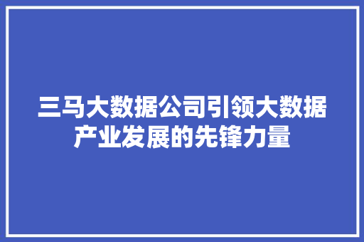 三马大数据公司引领大数据产业发展的先锋力量