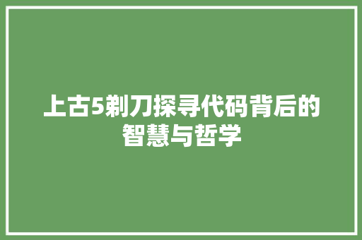上古5剃刀探寻代码背后的智慧与哲学