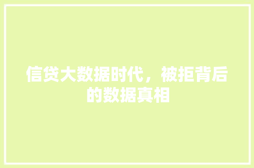 信贷大数据时代，被拒背后的数据真相 友链在线