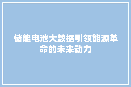 储能电池大数据引领能源革命的未来动力