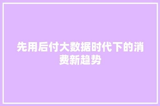 先用后付大数据时代下的消费新趋势