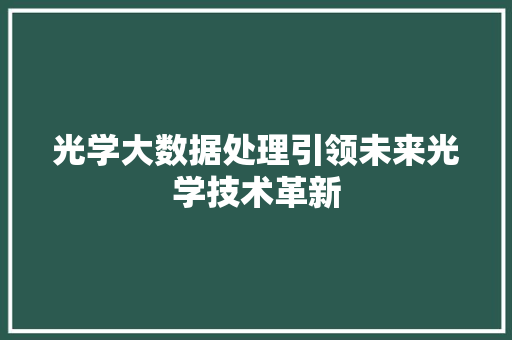 光学大数据处理引领未来光学技术革新 建站教程