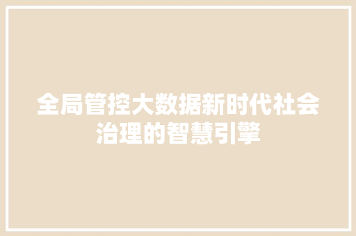 全局管控大数据新时代社会治理的智慧引擎