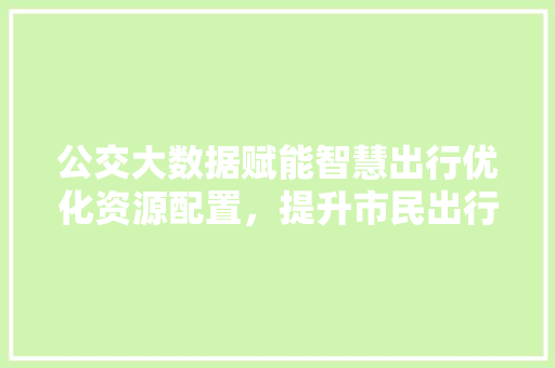 公交大数据赋能智慧出行优化资源配置，提升市民出行体验