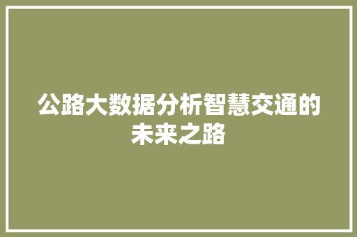 公路大数据分析智慧交通的未来之路