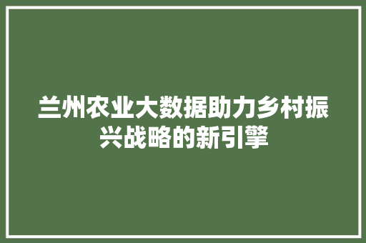 兰州农业大数据助力乡村振兴战略的新引擎