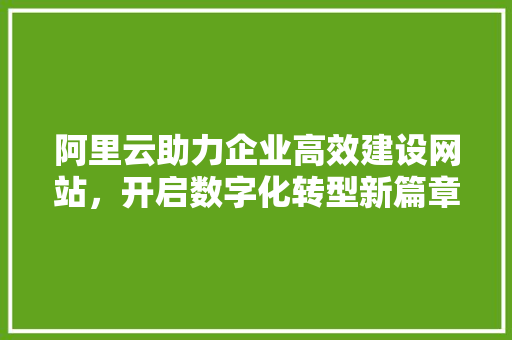 阿里云助力企业高效建设网站，开启数字化转型新篇章