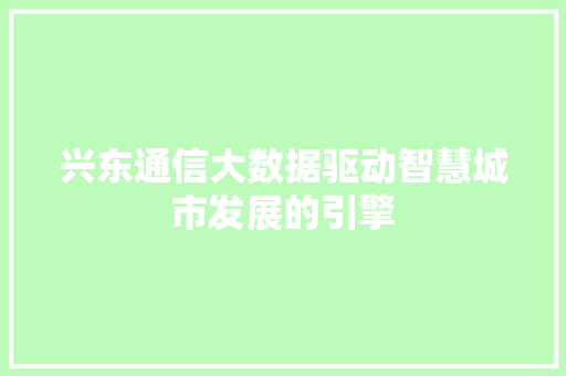 兴东通信大数据驱动智慧城市发展的引擎
