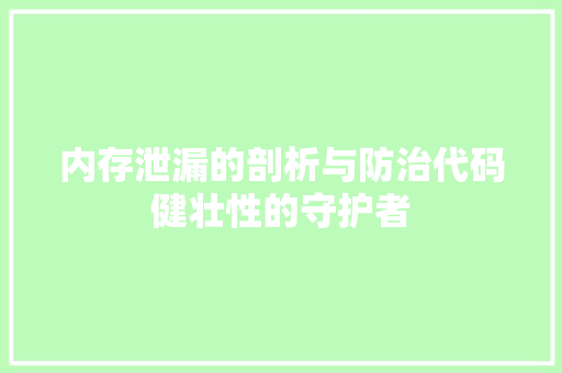 内存泄漏的剖析与防治代码健壮性的守护者