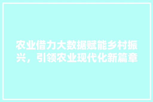 农业借力大数据赋能乡村振兴，引领农业现代化新篇章