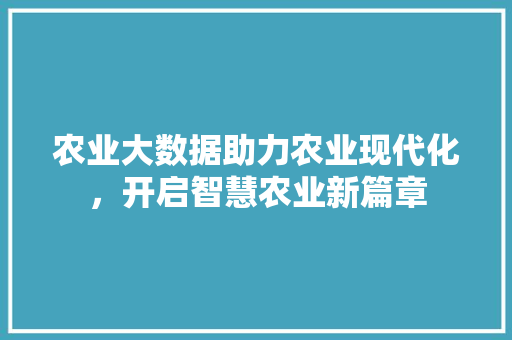 农业大数据助力农业现代化，开启智慧农业新篇章