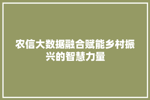 农信大数据融合赋能乡村振兴的智慧力量